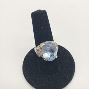 Vintage espo sterling silver ring with cz size 8/8.5 blue stone stamped espo
